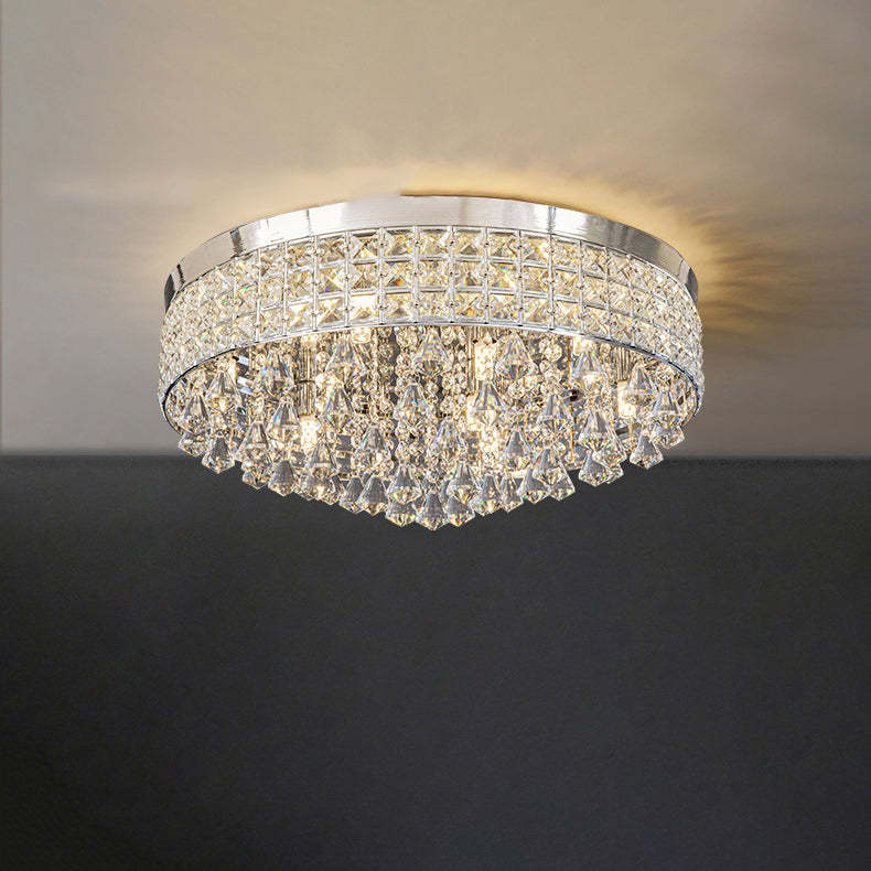 Modern Round Iron Crystal Beads 6/9-Light Flush Mount