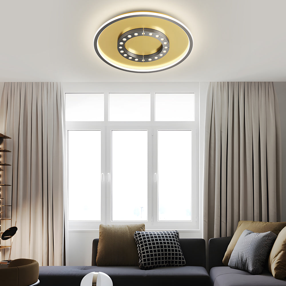 Modern square anti-glare gray synthetic flush mount lighting, Lighom — 15.7" Dia / Round / Brushed Gold