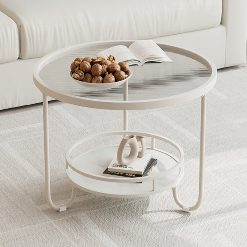 Modern Round Striped Glass Metal Coffee Table — Gold / Tea Color Glass