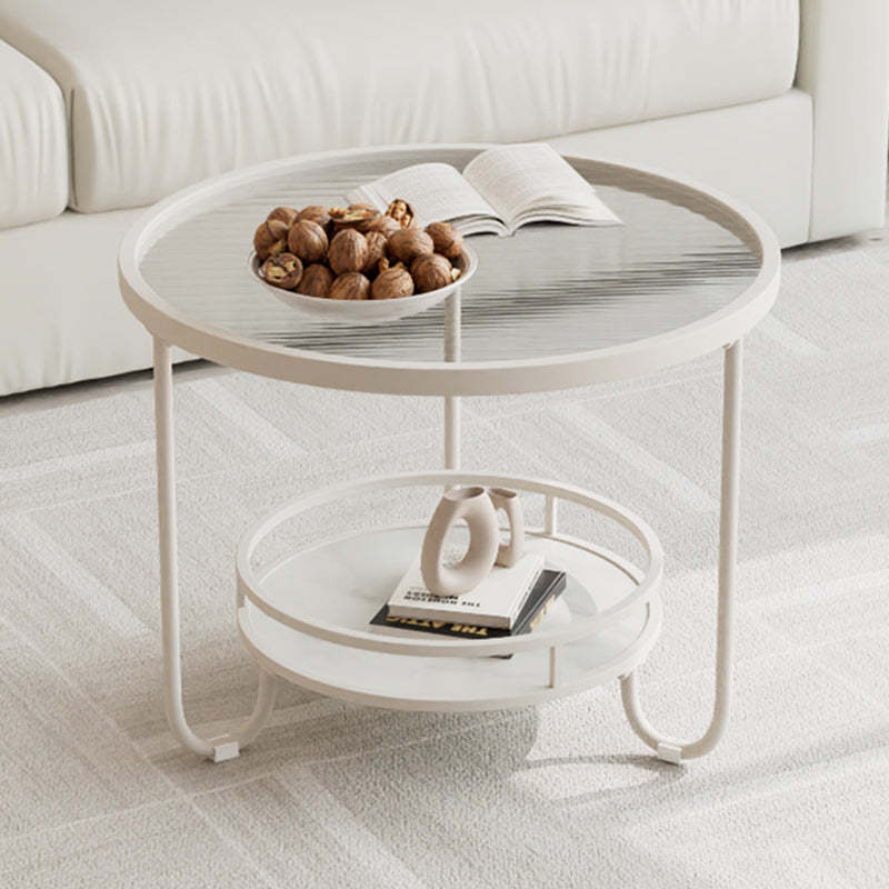 Modern Round Striped Glass Metal Coffee Table — Gold / Tea Color Glass