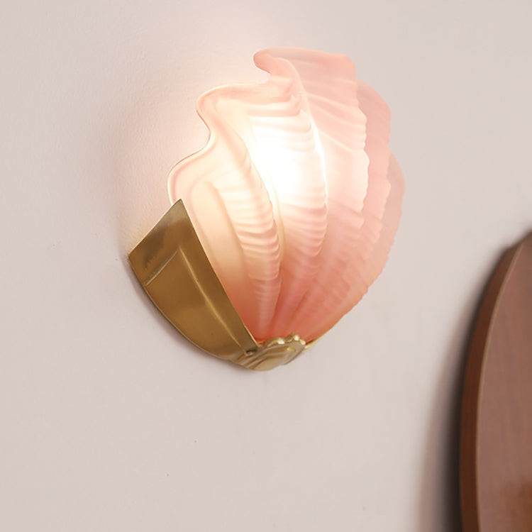 Art Deco Shell Brass Glass Wall Sconce — Green Shade / 220V-240V For UK/AU