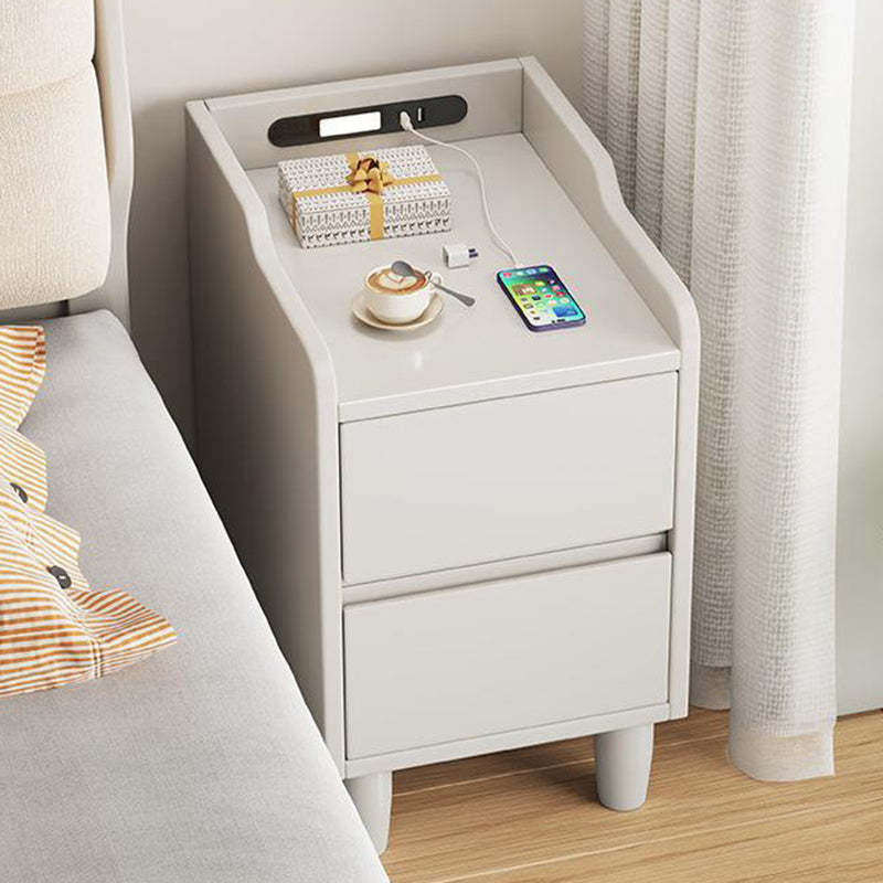 Minimalist Rubber Wood Nightstand 2-Drawer USB Sensor Light — Walnut Color