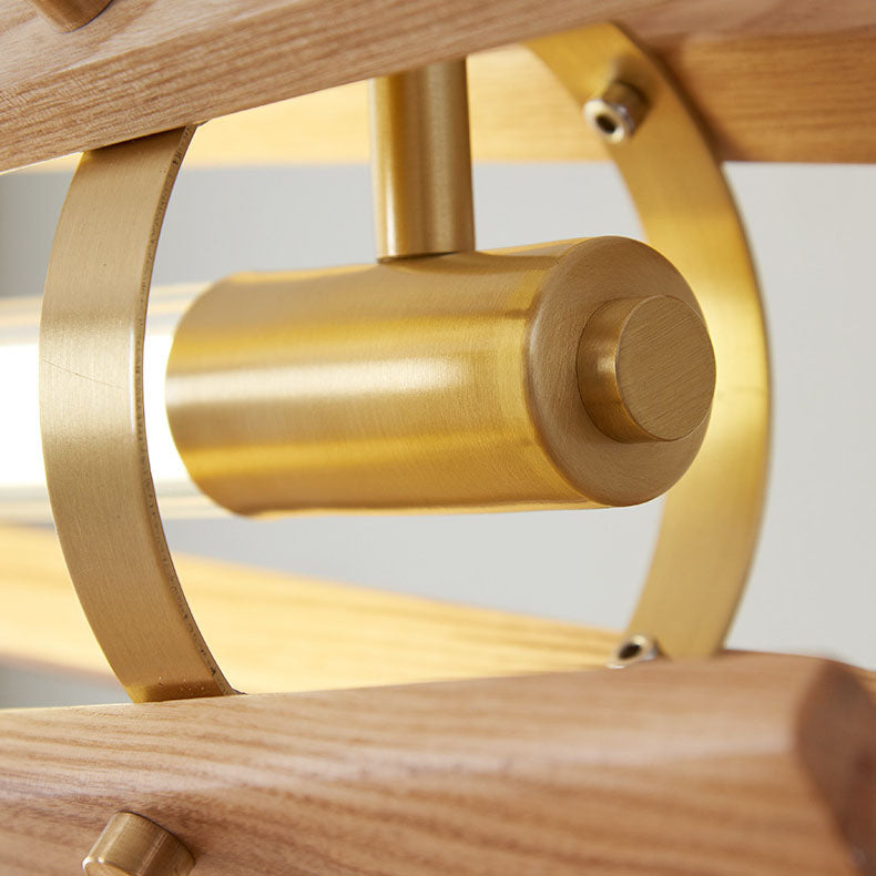 Japanese Log Long Column Brass LED Island Chandelier