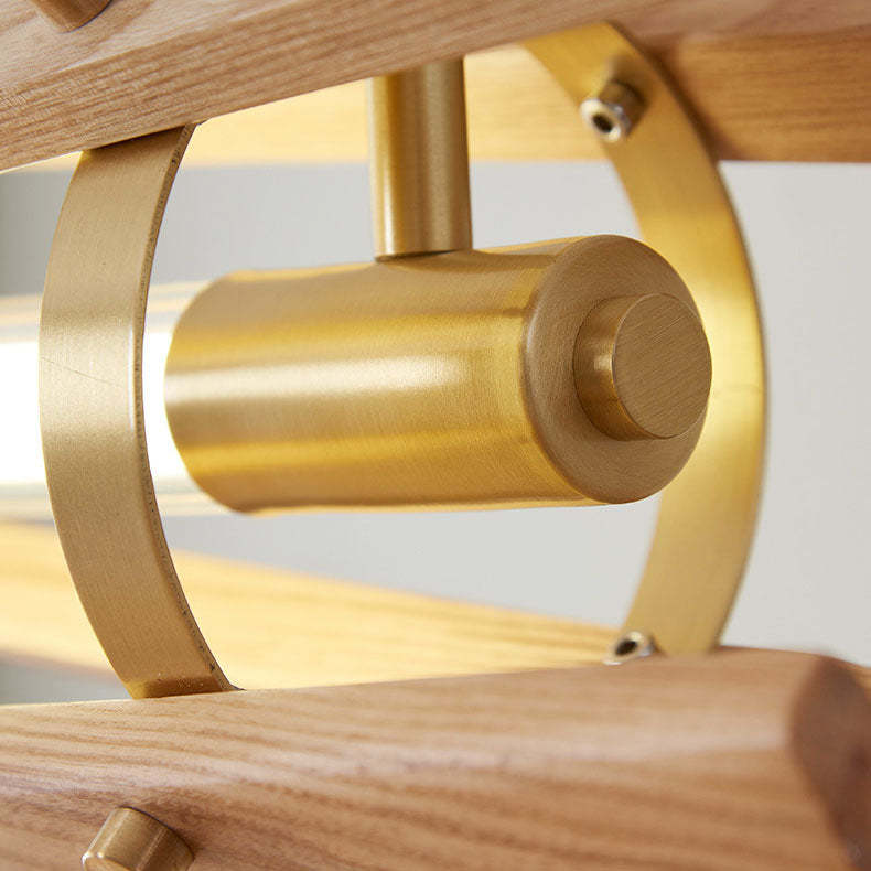 Japanese Log Long Column Brass LED Island Chandelier