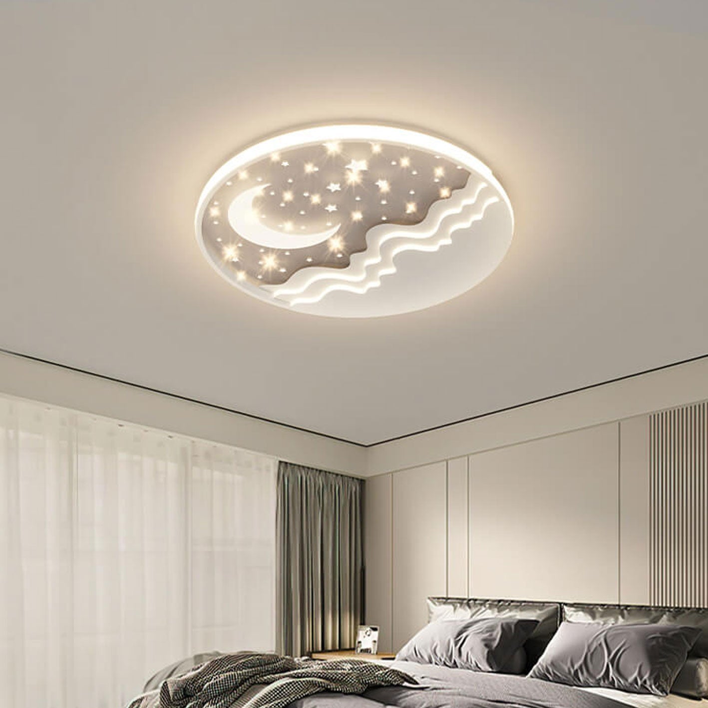 Nordic Star Moon Round Aluminum LED Flush Mount Light