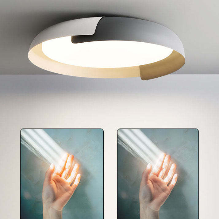 Minimalist Round Bowl Wood Grain LED Flush Mount Light