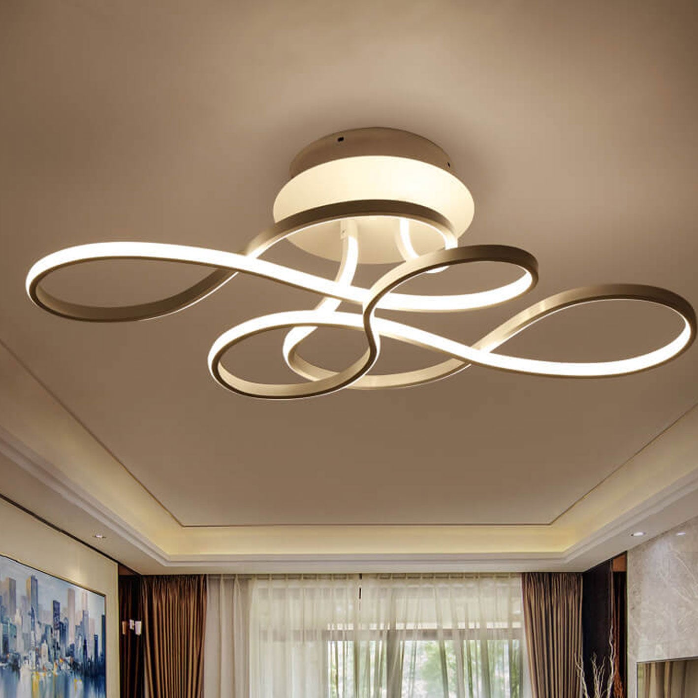 Minimalist Aluminum Acrylic Line LED Flush Mount Light