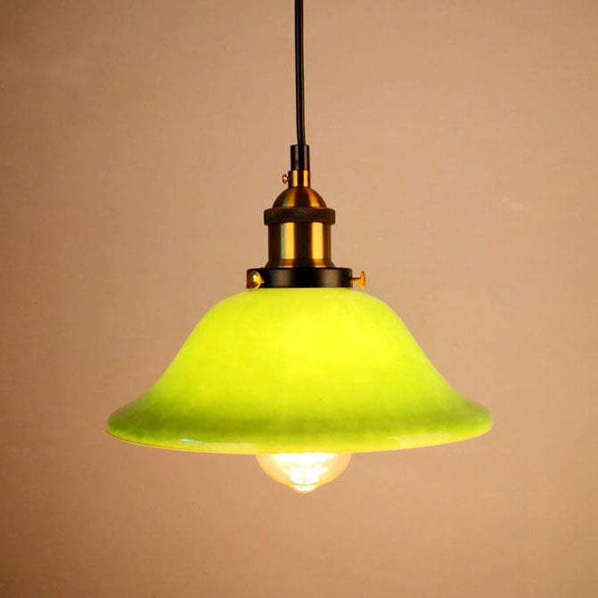 Vintage Green Glass Dome Pendant Light