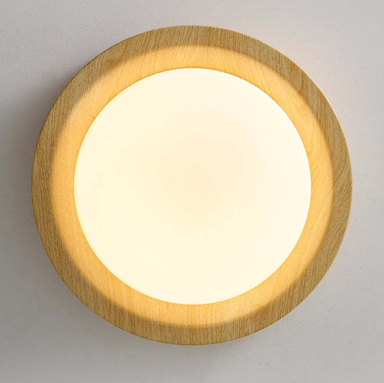 Japanese Round Glass Wood Grain LED Flush Mount Light