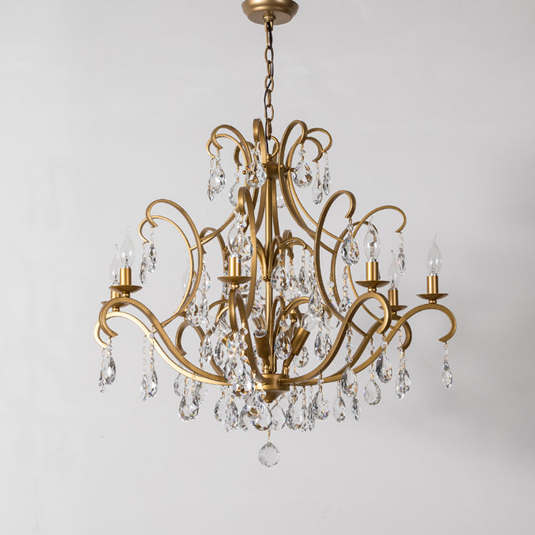 French Candelabra Round Crystal Iron Chandelier
