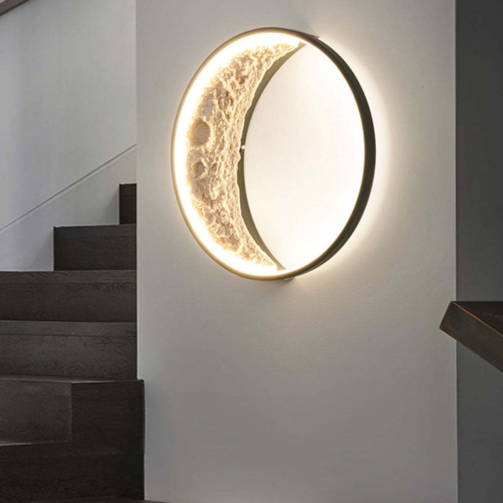 Round Resin Moon Crescent LED Hardwired Outdoor Wall Light-Lighom
