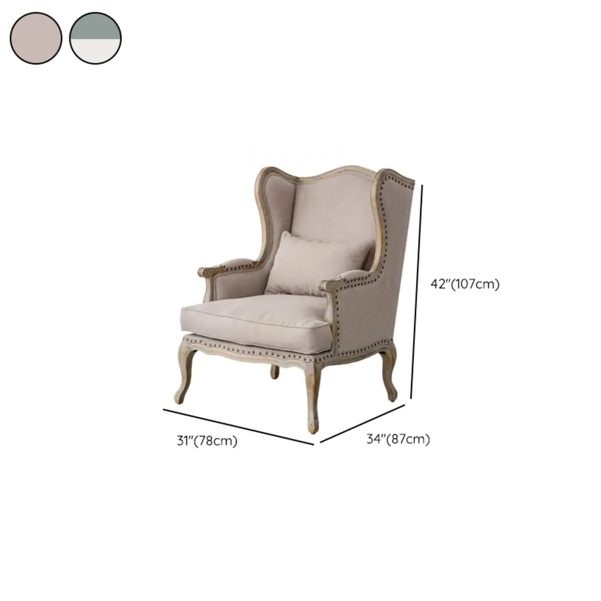 Blue-Beige Pillow Back Wingback Chair