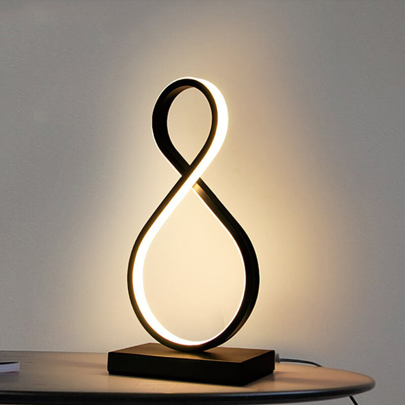Minimalist spiral figure-8 black table lamps, Lighom — Warm White (3000K) / Matte Black / 220V-240V (UK/AU)