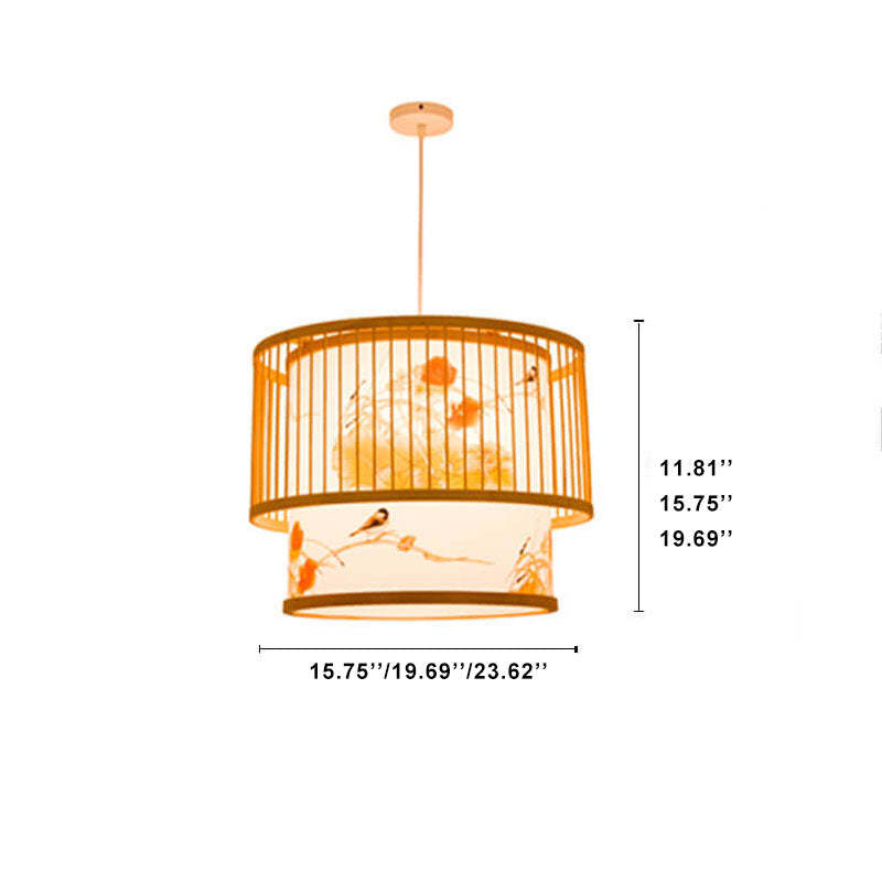 Chinese Bamboo Weaving Cylindrical Pendant Light