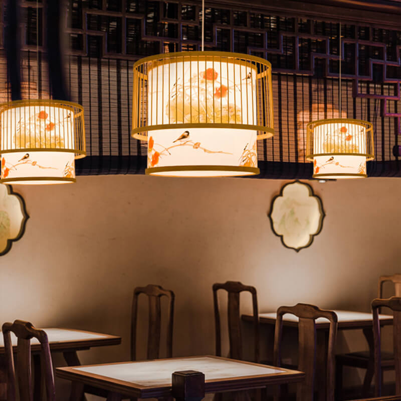 Chinese Bamboo Weaving Cylindrical Pendant Light