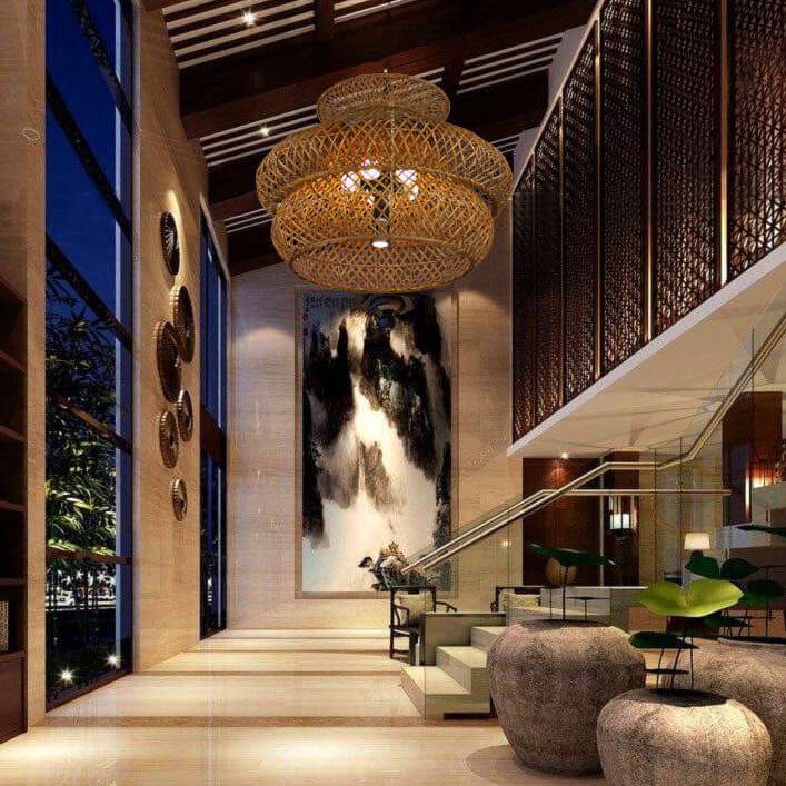 Japanese woven retro chandeliers in rattan — 23.62" W x 78.74" L x 15.75" H / 220V-240V (UK/AU)
