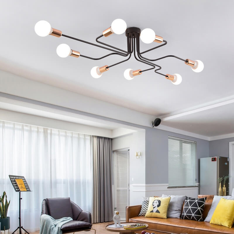 Wrought Iron Sputnik 8-Light Semi-Flush Mount Light — Black / 220V-240V For UK/AU