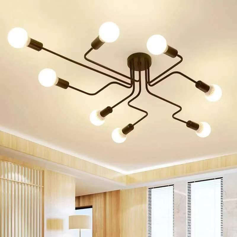 Wrought Iron Sputnik 8-Light Semi-Flush Mount Light — Gold / 110V-120V For US/CA