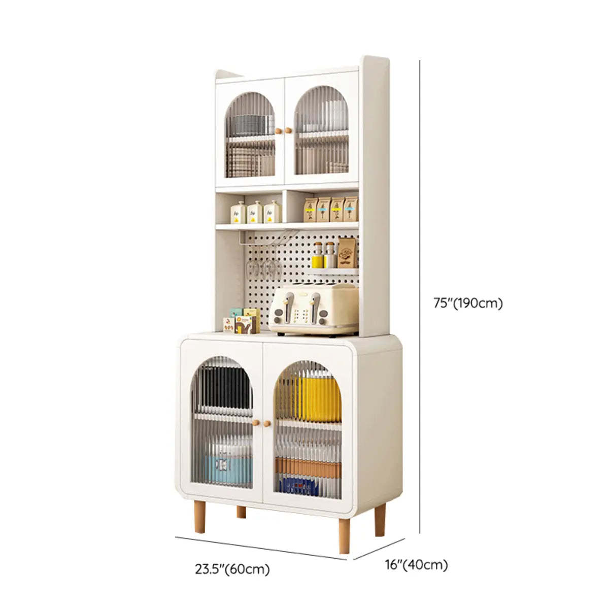 White Wood Arched Ribbed Glass China Cabinet — Fillet