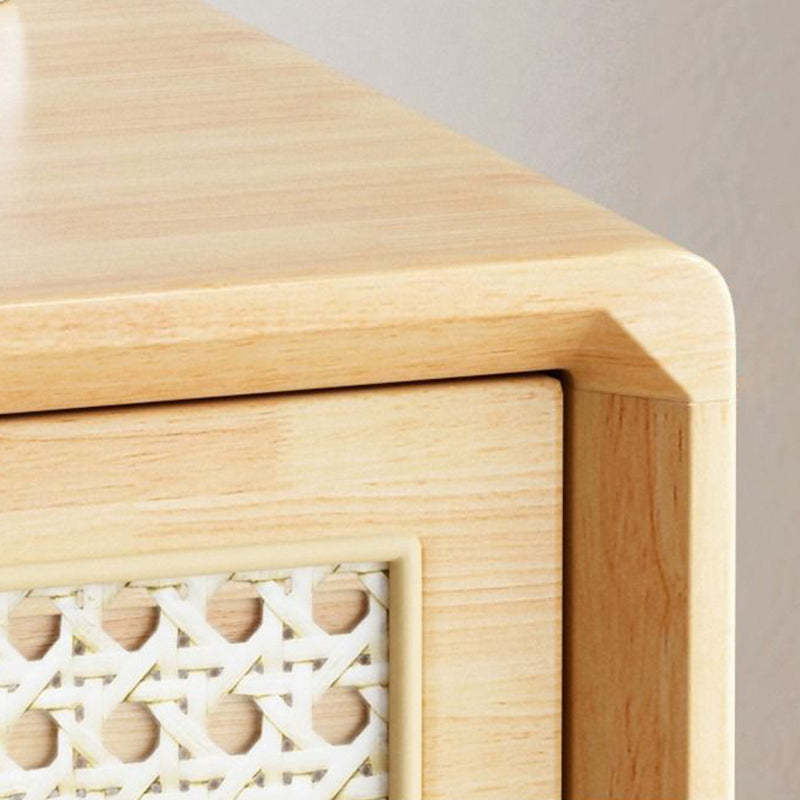 Modern Wood Rattan 2-Drawer Side Table