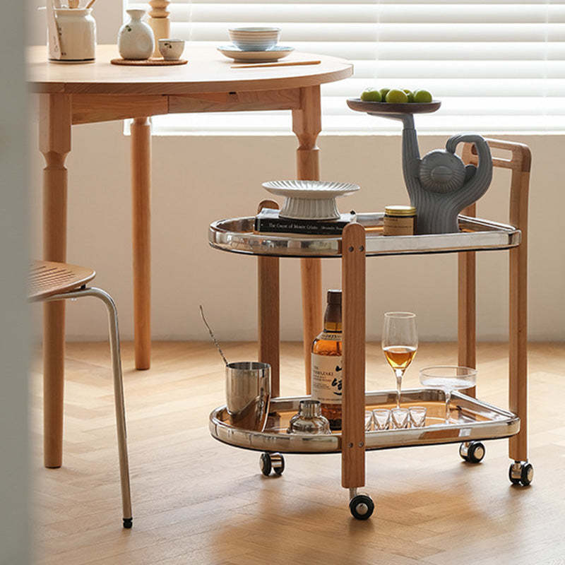 Minimalist Wood Glass Swivel Trolley End Table