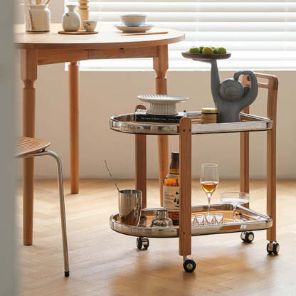Minimalist Wood Glass Swivel Trolley End Table