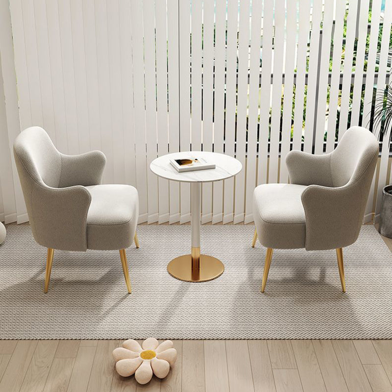 Minimalist Curved Wood Metal Accent Chair — White Legs - Yellow