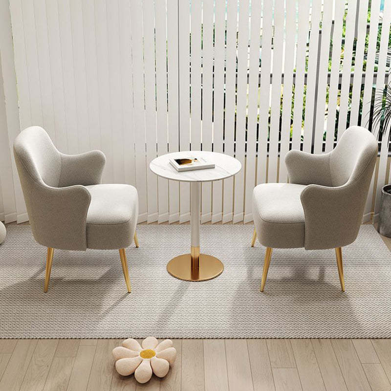 Minimalist Curved Wood Metal Accent Chair — White Legs - Yellow
