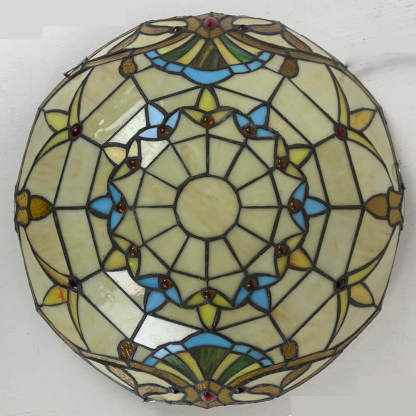 Traditional Tiffany Shell Bead Stained Glass Flush Light
