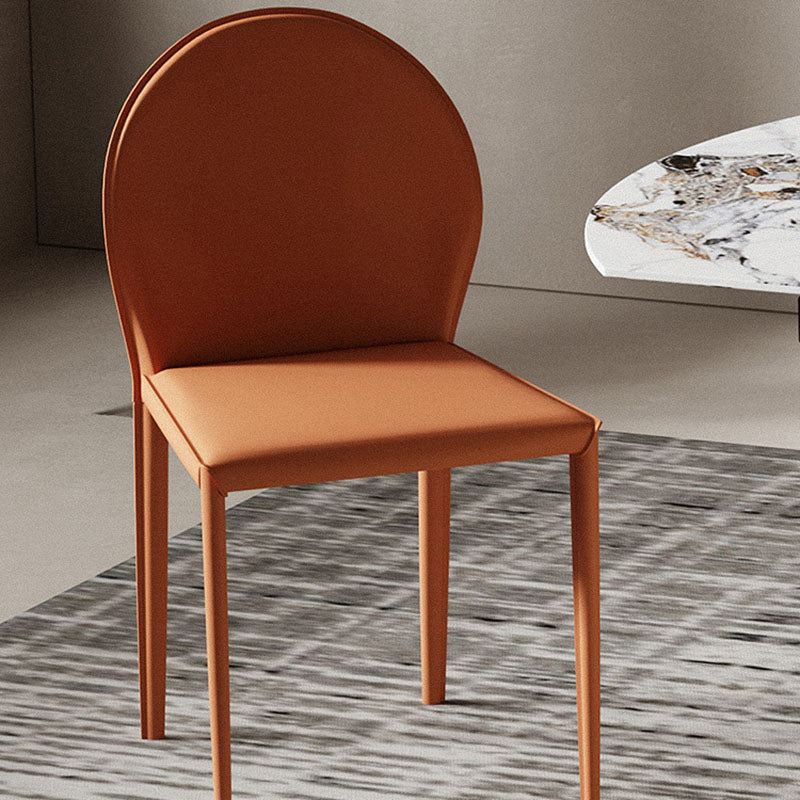 Minimalist Half Oval Leather Metal Dining Chair