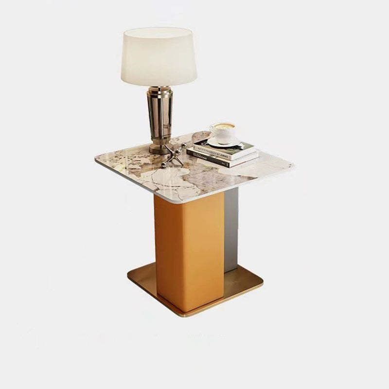 Scandinavian Slate Leather Wood Steel End Table