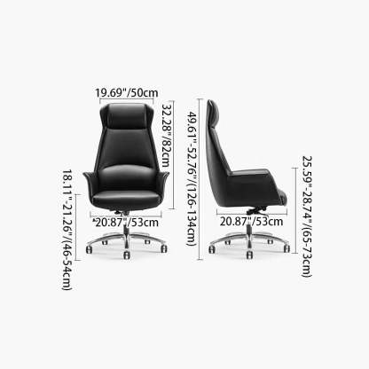 Minimalist High-Back Leather Steel Desk Chair — Coffee Color + Beige