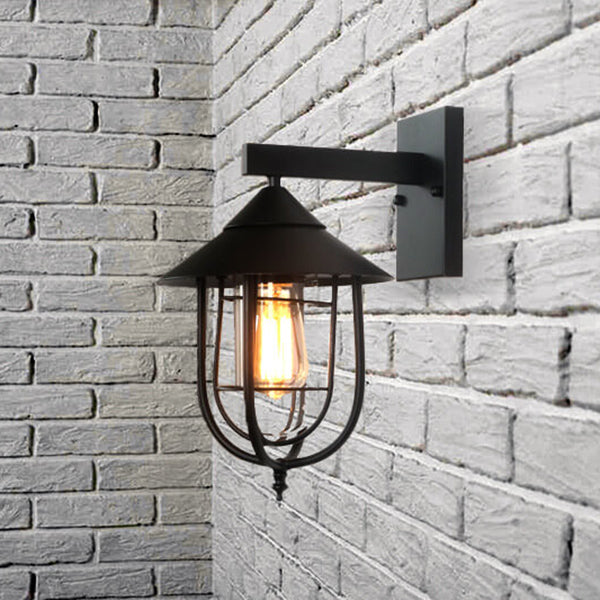 Vintage Industrial Iron Lantern Indoor Outdoor Wall Sconce