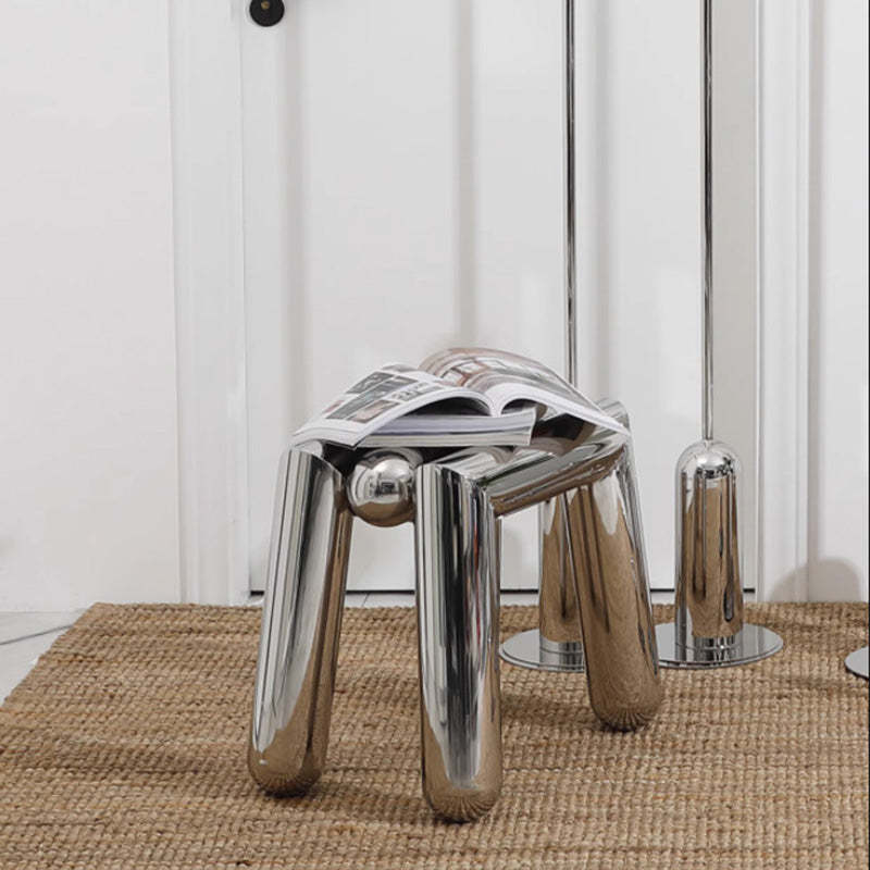 Minimalist Steel Tube Geometric Footstool