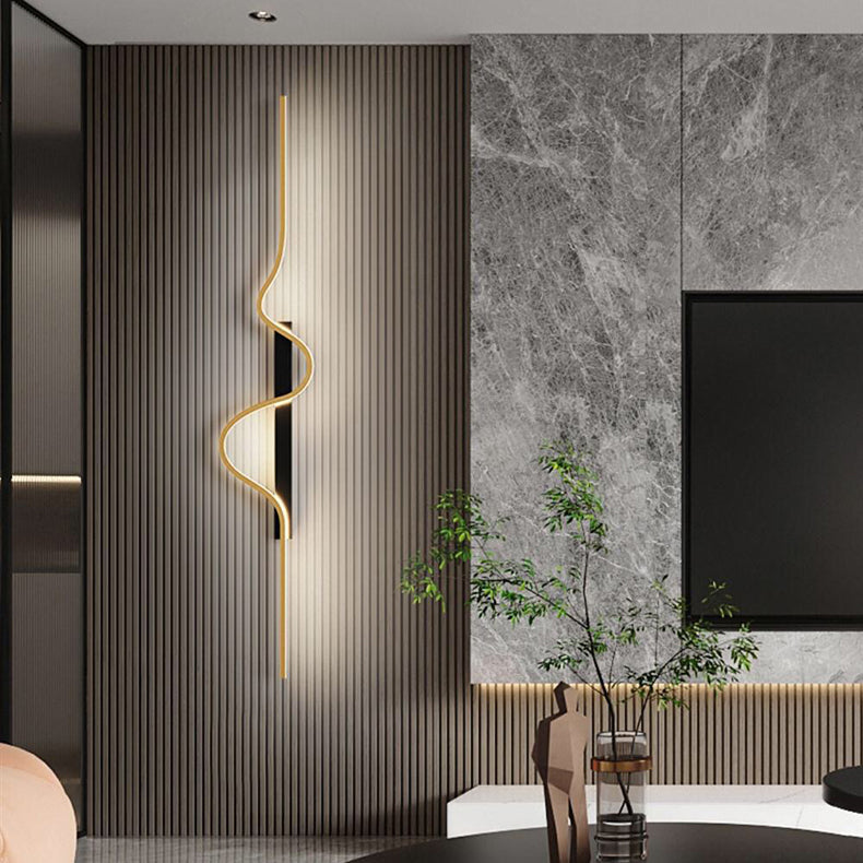 Black minimalist home corrugated wall sconces — Warm Light (3000K / Matte Black / Right