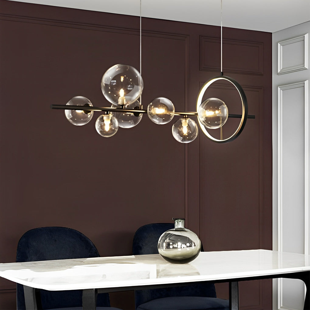 Circular Glass Bubble LED Black Nordic Dining Chandelier