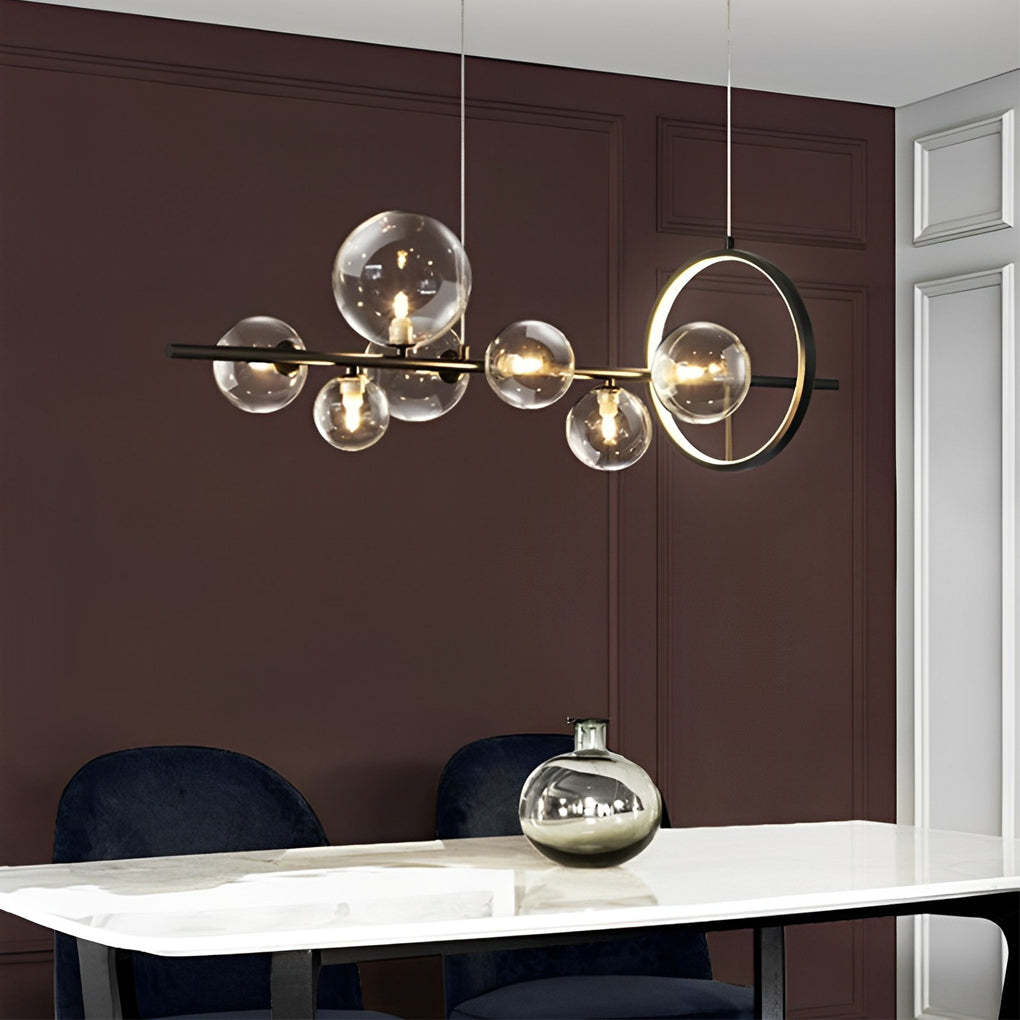 Circular Glass Bubble LED Black Nordic Dining Chandelier