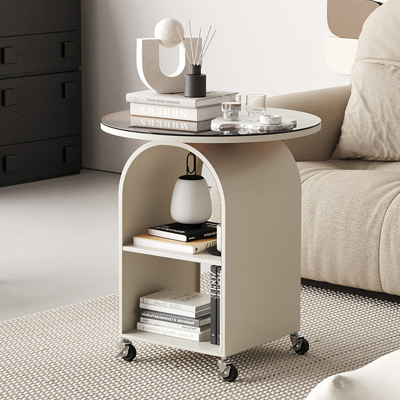 Contemporary Tempered Glass Iron Arched End Table 2-Cabinet