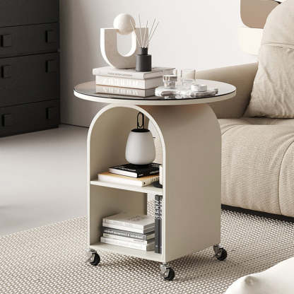 Contemporary Tempered Glass Iron Arched End Table 2-Cabinet