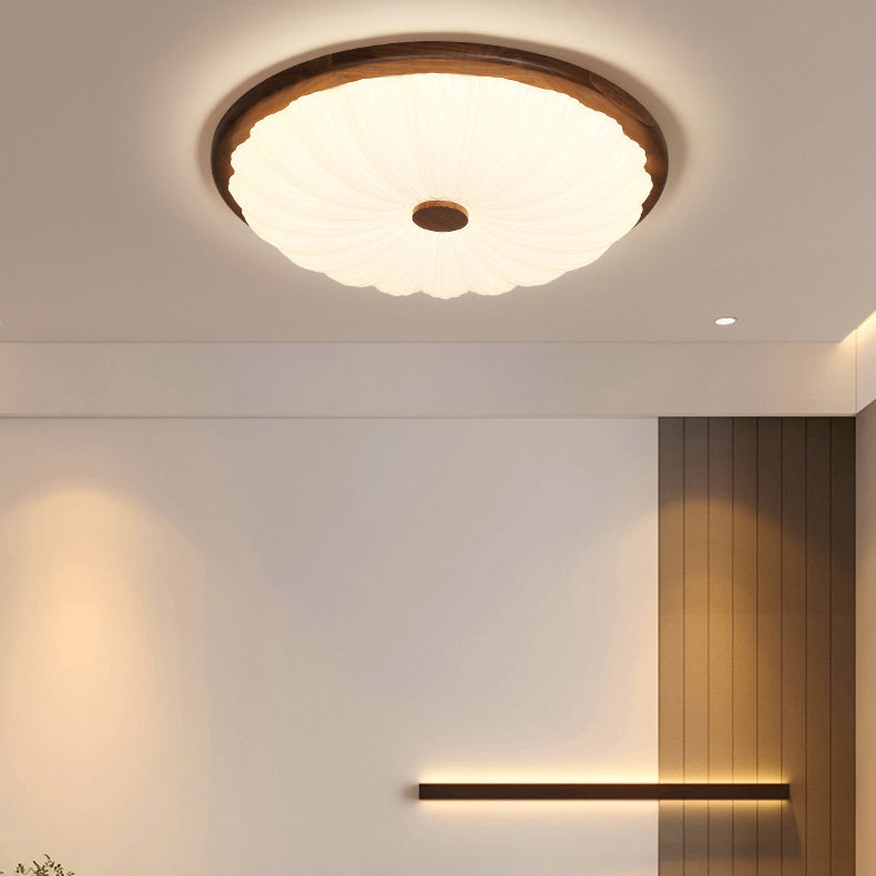 Minimalist Flower Walnut Acrylic LED Flush Mount Light