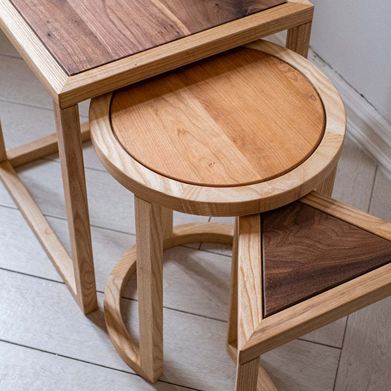 Modern Round Triangle Wood End Table