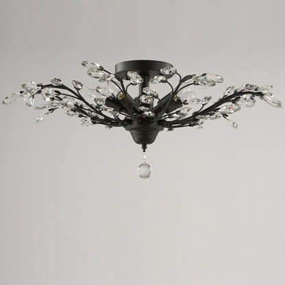 European Branch Iron Crystal Semi-Flush Ceiling Light