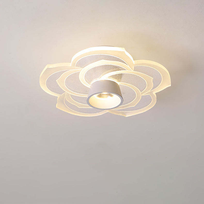 Round Rose Flower Iron Acrylic LED Flush Ceiling Light