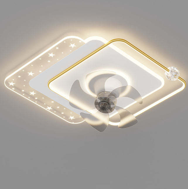 Contemporary Iron Acrylic Round LED Semi-Flush Fan Light