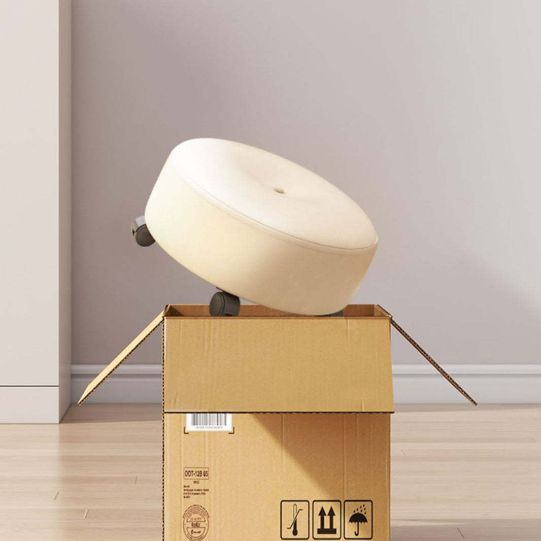 Minimalist Microfiber Leather Wood Round Chair Backless — Light Gray