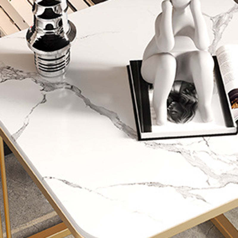 Minimalist Rock Slab Metal Coffee Table — Gray + Gold Frame
