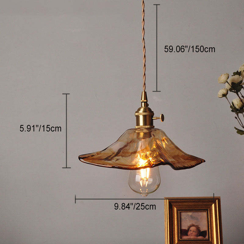 Retro Brass Geometric Amber Glass Pendant Light