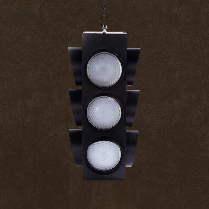 Retro Industrial Traffic Light Iron Glass Pendant