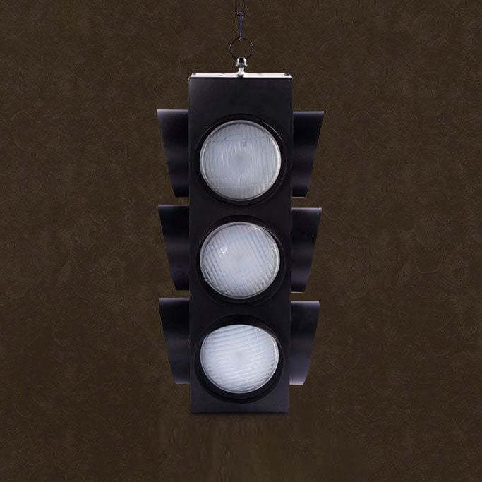 Retro Industrial Traffic Light Iron Glass Pendant