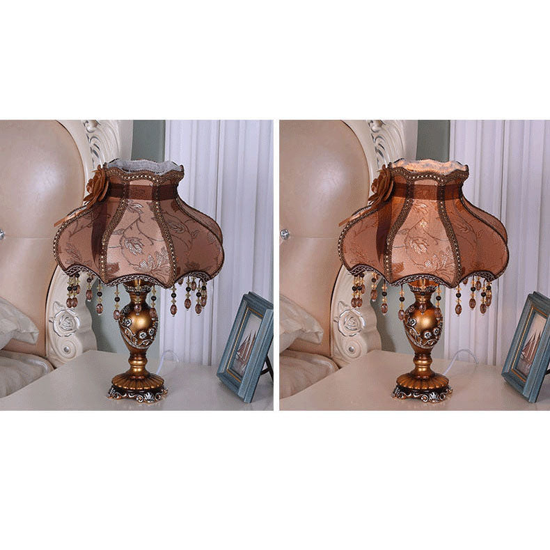 European Luxury  Fabric Lace Resin 1-Light Table Lamp